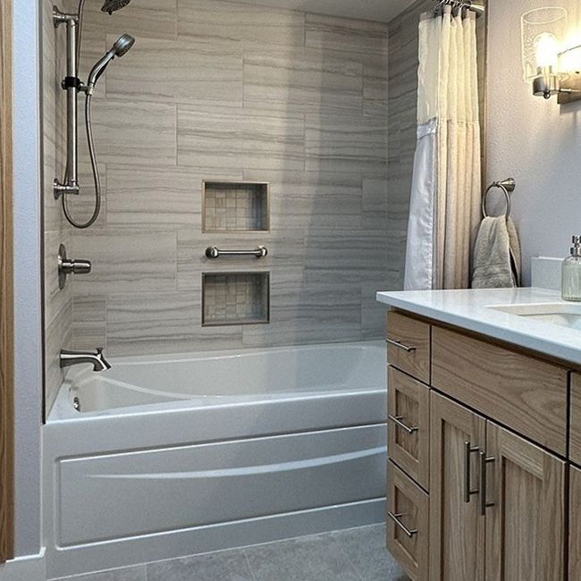 wood-tile-bathroom photo