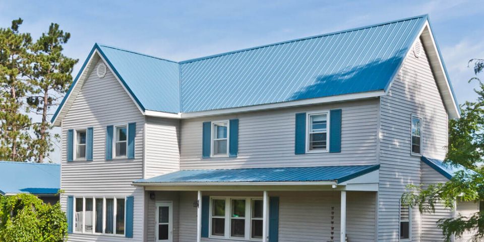 Blue standing seam metal roof photo